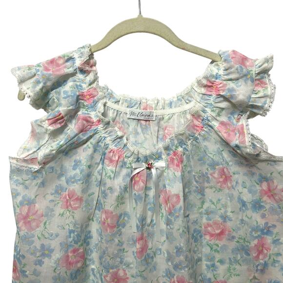 Miss Elaine Floral Flutter Cap Sleeve Nightgown Vintage NWT Women's Sz M USA - Picture 5 of 7